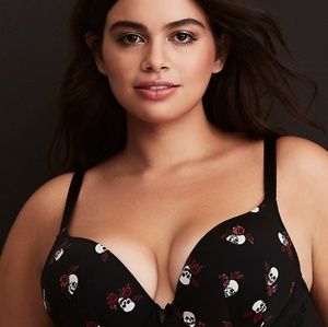 42BSKULL & ROSES PRT MICROFIBER PUSH-UP PLNG BRA